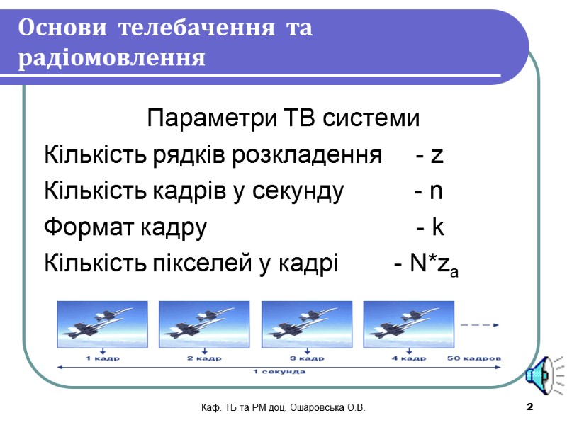 Каф. ТБ та РМ доц. Ошаровська О.В.   2 Основи телебачення та радіомовлення